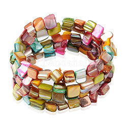 Wrap Bracelets, with Shell Beads, Steel Bracelet Memory Wire and Spacer Bars, Colorful, 55mm