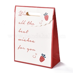 Valentinstag Thema Papierhandtaschen, mit Klappcover & Wort, für Geschenk- und Lebensmittelverpackungsbeutel, Erdbeermuster, Falte: 32x24x0.4cm, Entfalten: 32x24x10.3cm