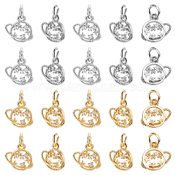 ARRICRAFT 20Pcs 2 Colors Brass Micro Pave Clear Cubic Zirconia Pendants, with Jump Ring, Planet with Star, Real Gold Plated & Real Platinum Plated, 10.5x10.5x1.8mm, Ring: 5x0.7mm, Hole: 3.3mm, 10pcs/color