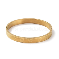 Placcatura ionica (ip) 304 braccialetti a cuore scanalato in acciaio inossidabile, oro, diametro interno: 2-1/8x2-1/2 pollice (5.4x6.3 cm)