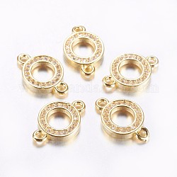 Long-Lasting Plated Brass Micro Pave Cubic Zirconia Links, Clear, Ring, Real 18K Gold Plated, 14.5x9.5x2mm, Hole: 1.5mm