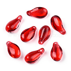 Glass Charms, Succulent, Teardrop, Red, 14.5x7.5x5mm, Hole: 1.2mm