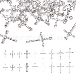 36 pièces 9 styles pendentifs en alliage sur le thème de la religion, avec strass cristal, breloques de croix, platine, 25.5~34x15~21x2~4mm, Trou: 1.8~2.3mm, 4 pièces / style