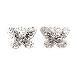 Colgantes de latón, con diamante de imitación, encanto de mariposa, Platino, 21.5x28x6mm, agujero: 1.4 mm