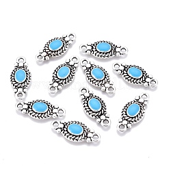 Alloy Links connectors, with Enamel, Oval, Antique Silver, Sky Blue, 21x9x3mm, Hole: 1.5mm