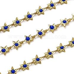 Brass Link Chains, with Enamel, Spool, Long-Lasting Plated, Unwelded, Star, Golden, Medium Blue, Link: 9x6.1x1.5mm