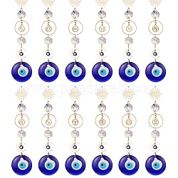 Handmade Lampwork Evil Eye Pendants Decoration, with Twelve Constellation 201 Stainless Steel Charms, for Home Decoration, Moon & Sun, Blue, 245mm, 12pcs/set