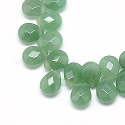 Hilos de perlas de piedras preciosas aventurina verde natural, cuentas perforadas superiores, facetados, lágrima, 12x9~10x6mm, agujero: 1 mm, aproximamente 30 pcs / cadena, 11.81 pulgada