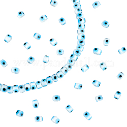 Superfindings brins de perles au chalumeau mauvais œil faits à la main, colonne, blanc, 7~8x5mm, Trou: 1.4mm, Environ 40 pcs/chapelet, 8.27~8.66 pouce (21~22 cm), 2strands