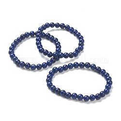 Природные лазурит бисерные браслеты простирания, круглые, бусины : 6~6.5 мм, внутренний диаметр: 2-1/4 дюйм (5.55 см)