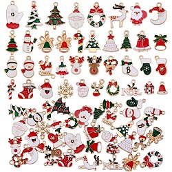 38Pcs Christmas Alloy Enamel Pendants, with Rhinestone,  Santa Claus & Snowflake & Christmas Tree & Reindeer/Stag, for Jewelry Necklace Nracelet Earring Making Crafts, Mixed Color, 12x9mm~25x16mm, Hole: 2mm