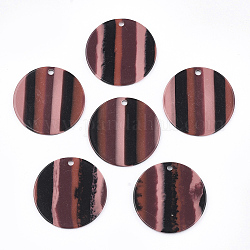 Colgantes de la resina, plano y redondo, patrón de la raya, piel roja, 30x1.5~2mm, agujero: 2 mm