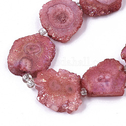 Elettrodeposte perle di quarzo naturale fili, quarzo solare, tinto, fiore, rosso, 12~25x12~25x5mm, Foro: 1.2 mm, circa 9~10pcs/filo, 7.87 pollice (20 cm)
