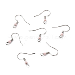316 chirurgische Edelstahl-Ohrringhaken, mit Perlen und horizontaler Schleife, Edelstahl Farbe, rosa, 19x19.5x3 mm, Bohrung: 2 mm, 21 Gauge, Stift: 0.7 mm