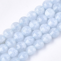 Natürliche Aquamarin Perlen Stränge, facettiert, Flachrund, 6~6.5x4~4.5 mm, Bohrung: 0.7 mm, ca. 64 Stk. / Strang, 15.1 Zoll