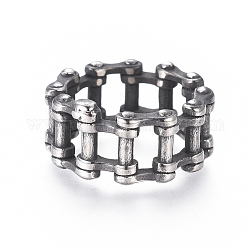Steampunk style 304 anneaux large bande en acier inoxydable, forme de chaîne de vélo, argent antique, taille 10, 20mm