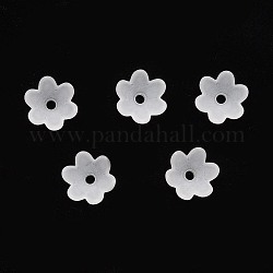 Transparentes bouchons acrylique de perles, mat, fleur, blanc, 14x13x6mm, Trou: 2mm