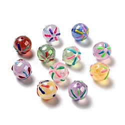 Perles acryliques, de couleur plaquée ab , avec l'émail, ronde avec feu d'artifice, couleur mixte, 19.5x20mm, Trou: 3mm