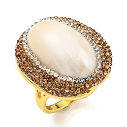 Anello a polsino aperto ovale in conchiglia naturale con strass, anello in ottone per le donne, oro, misura degli stati uniti 9 (18.9mm)