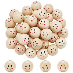 PandaHall Elite 2 Bags 2 Styles Wood European Beads, Large Hole Beads, Round with Smiling Face, Wheat, 24mm, Hole: 5mm, 20pcs/bag, 1 bag/style