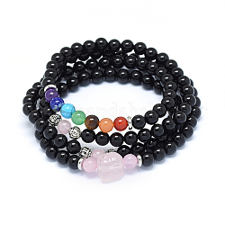 Bijoux de yoga chakra, bracelets de pierres naturelles / synthétiques, trois boucles, avec quartz rose et les accessoires en alliage, Bouddha, 30.31 pouce (77 cm)