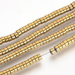 Galvanoplastia perlas de hematita sintéticas no magnéticas espaciadores hilos, abalorios heishi, Disco redondo plano, oro chapado, 4x2mm, agujero: 1 mm, aproximamente 200 pcs / cadena, 15.7 pulgada