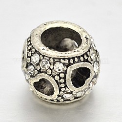 Filigrane Herzen Unterlegscheibe Legierung Rhinestone European Beads, Großloch perlen, Kristall, 10.5x8 mm, Bohrung: 5 mm
