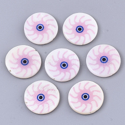 Shell perle naturali di acqua dolce, stampa fronte-retro, piatta e rotonda con malocchio, roso, 18x3mm, Foro: 1 mm