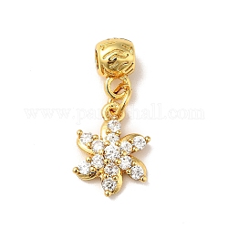 Rack Plating Brass Micro Pave Clear Cubic Zirconia Pendants, Long-Lasting Plated, Cadmium Free & Lead Free, Flower, Real 18K Gold Plated, 24mm, Hole: 2.5mm