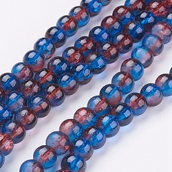 Spray Painted Crackle Glass Beads Strands, Round, Two Tone, Medium Blue, 6mm, Hole: 1.3~1.6mm, about 133pcs/strand, 31.4 inch