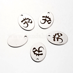 Spray Painted Stainless Steel Pendants, Oval with Aum/Om Symbol Pattern, Stainless Steel Color, 30x22x1mm, Hole: 3mm