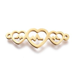 304 Verbindungsstecker aus Edelstahl, Laserschnitt, verbundenes Herz mit Herzschlag, zum Valentinstag, golden, 8.5x25x1 mm, Bohrung: 1 mm