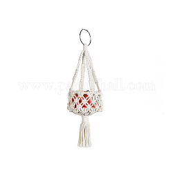 Macrame Cotton Pendant Decorations, Boho Style Hanging Planter Baskets for Interior Car View Mirror Hanging Ornament, Red, 400~410mm
