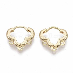 Brass Huggie Hoop Earring Findings, Nickel Free, Real 18K Gold Plated, with Horizontal Loop, 14.5x15x2.5mm, Hole: 1mm, Pin: 1mm