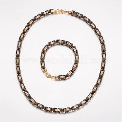 201 Stainless Steel Jewelry Sets, Byzantine Chain Necklaces and Bracelets, Gunmetal & Golden, 23.62 inch(600mm), 9 inch(230mm)