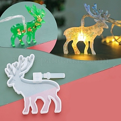 Moules en silicone bricolage lumières de noël, moules de résine, outils de moule d'artisanat en argile, renne de Noël / cerf / cerf, blanc, 68x70x11mm, Trou: 5mm