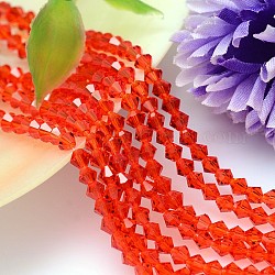 Imitazione sfaccettato cristallo austriaco fili di perle, grado aaa, bicono, arancio rosso, 10x10mm, Foro: 0.9~1 mm, circa 40pcs/filo, 15.7 pollice