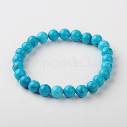 Natural Howlite Beads Bracelets, Dyed & Heated, with Elastic Fibre Wire, Deep Sky Blue, 58mm