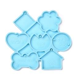 Pendant Silicone Molds, Resin Casting Molds, For UV Resin, Epoxy Resin Jewelry Making, Mixed Shape, Dark Cyan, 115x130x7mm