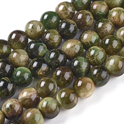 Natürlichen Tigerauge Perlen Stränge, gefärbt und erhitzt, Runde, dunkel olivgrün, 6 mm, Bohrung: 1 mm, ca. 60 Stk. / Strang, 14.3 Zoll (36.5 cm)