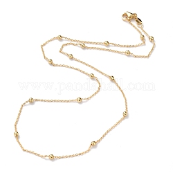Messing Kabel Kettenhalsketten, mit runden Perlen und Karabinerverschlüsse, langlebig plattiert, echtes 18k vergoldet, 18.1~18.50 Zoll (46~47 cm), 1 mm