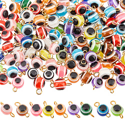 Connecteurs de lien de perles de résine nbeads, avec épingle à œil en laiton doré, ronde avec le mauvais œil, couleur mixte, 14.5x7.5mm, Trou: 2.5mm, 200 pcs