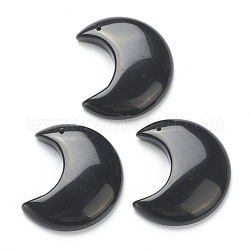 Natürlichen Obsidian Anhänger, Mond, 34~35x29~30x7.5~9 mm, Bohrung: 1.2 mm