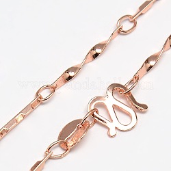 Brass Chain Necklaces, with Zinc Alloy S-Hook Clasps, Rose Gold, 16.9inch, 2mm