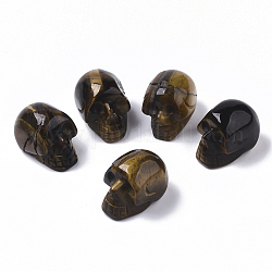 Halloween Natural Tiger Eye Beads, No Hole/Undrilled, Skull, 18~20x16.5~18x24~25mm