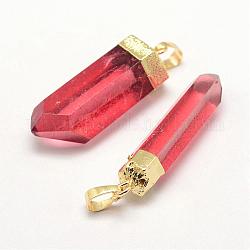 Pendenti in cristallo di quarzo naturale, tinto, con accessori in ottone, proiettile, oro, rosso, 41~50x7~14x9~13mm, Foro: 5x8 mm