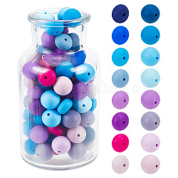 GOMAKERER 112Pcs 16 Style Food Grade Eco-Friendly Silicone Beads, Chewing Beads For Teethers, DIY Nursing Necklaces Making, Rondelle & Round, Mixed Color, 14~15x8~15mm, Hole: 2~3mm, 7pcs/style