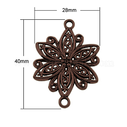 Tibetan Style Flower Links connectors, Cadmium Free & Nickel Free & Lead Free, Red Copper, 40x28x2mm, Hole: 3mm