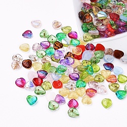 Perles de verre tchèques, galvanisé / teint / transparent, feuille, couleur mixte, 9.5x8.5x3mm, trou: 0.8 mm, environ 237~243 PCs / sachet 