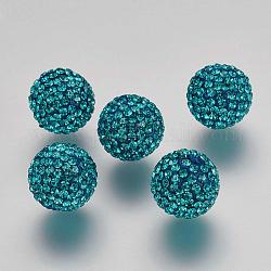 Demi-percé cristal tchèque strass pavé de perles de boule disco, grande arête polymère ronde en strass tchèque, 229 _blue zircon, 12mm (pp9), Trou: 1.2mm